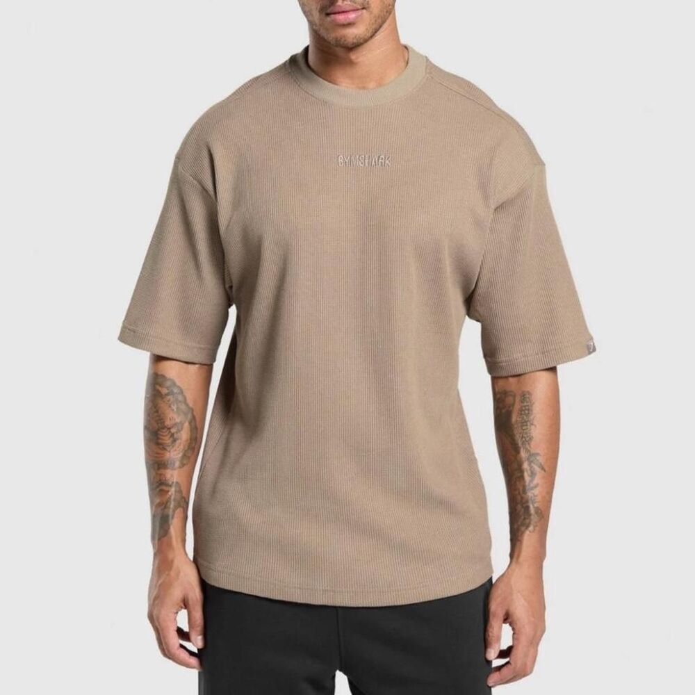 Gymshark Waffle Oversized T-Shirt Khaki Size S